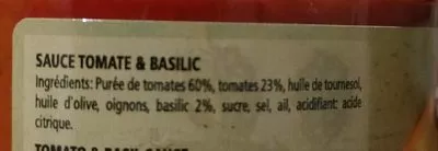 Lista de ingredientes del producto sauce tomate et basilic  