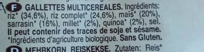 Lista de ingredientes del producto Galette multi-cereales Riso Scotti 