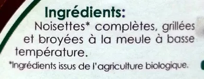 Lista de ingredientes del producto Purée de noisettes grillées 100% bio Natura Nostra 350g