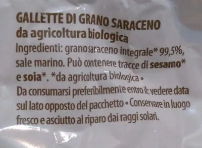 Lista de ingredientes del producto Fiorentini Organic Buckwheat Cake Fiorentini 