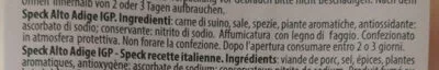 Lista de ingredientes del producto speck Alto Adige IGP senfter 80 g