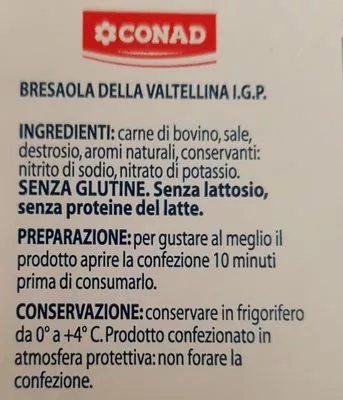 Lista de ingredientes del producto Bresaola della Valtellina IGP Conad 