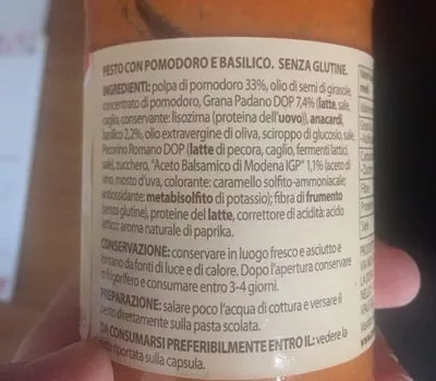 Lista de ingredientes del producto Pesto rosso Conad 190g