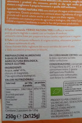 Lista de ingredientes del producto Tofu al naturale Conad 250g