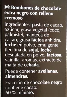 Lista de ingredientes del producto Lindor extra negro Lindt 