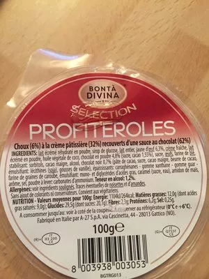 Lista de ingredientes del producto Profiteroles Bont A Divina 