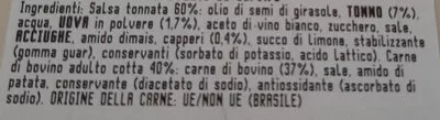 Lista de ingredientes del producto Vitello tonnato Gianni negrini 0.170kg