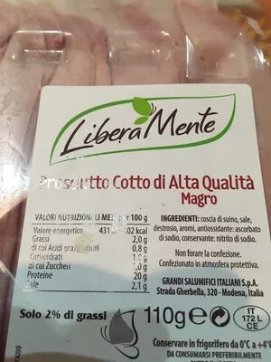 Lista de ingredientes del producto Prosciutto cotto Casa Modena 110 g