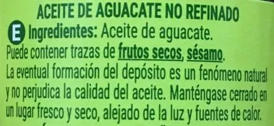 Lista de ingredientes del producto Aceite De Aguacate Ethnos 250 ml