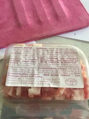 Lista de ingredientes del producto Pancetta Dolce A Cubetti Levoni 140 GR.  