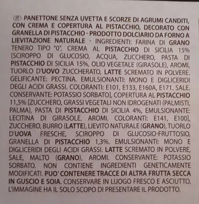 Lista de ingredientes del producto panettone con crema al pistacchio di sicilia dais 800