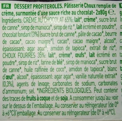 Lista de ingredientes del producto Profiteroles Bontà Divina 160 g (2 * 80 g e)