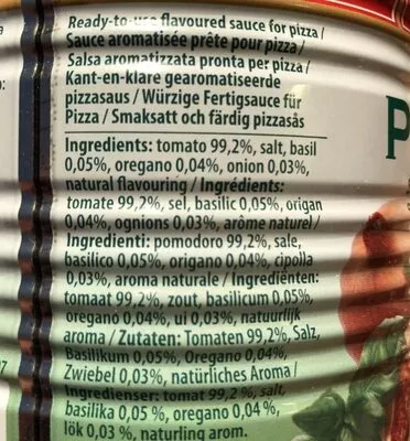 Lista de ingredientes del producto Sauce aromatisee pour Pizza Mutti 