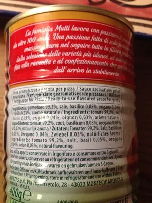 Lista de ingredientes del producto Sauce tomate pour pizza Mutti 400g