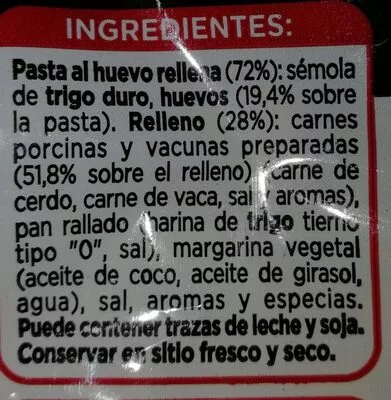 Lista de ingredientes del producto Tortellini con carne Pagani 250 g