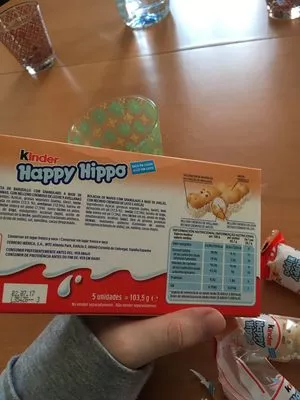 Lista de ingredientes del producto Kinder Happy Hippo T.5 Kinder 103,5 g