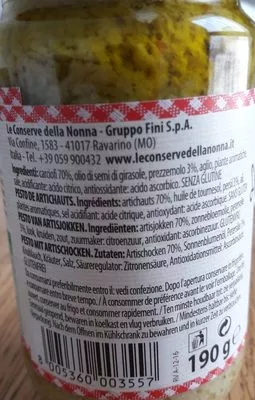 Lista de ingredientes del producto pesto di carciofi Le conserve della nonna, fini 190g