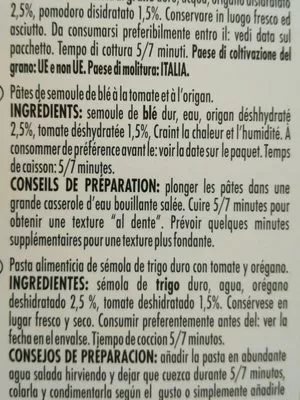 Lista de ingredientes del producto Fusili tricolore Passioni 