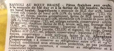 Lista de ingredientes del producto Ravioli au boeuf braisé  