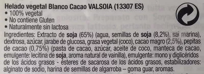 Lista de ingredientes del producto Il Gelato Bianco Cacao Valsoia 500 g