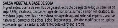 Lista de ingredientes del producto Maionese senza uova con soia Condisoia Valsoia 150 ml, 145 g