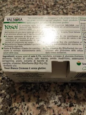 Lista de ingredientes del producto Yosoi bianco cremoso Valsoia 250 g