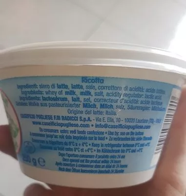 Lista de ingredientes del producto Ricotta  