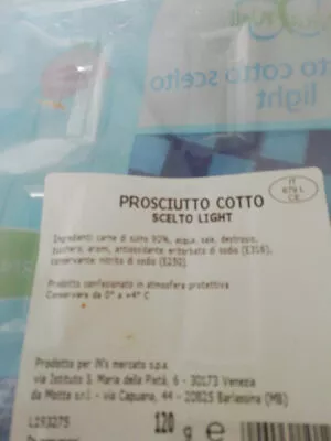 Lista de ingredientes del producto prosciutto cotto scelto light Vita Well, In's 120 g