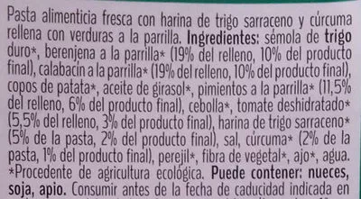 Lista de ingredientes del producto Mezzelune con verduras a la parrilla Scoiattolo 250 g