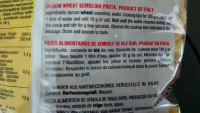 Lista de ingredientes del producto Pâtes  