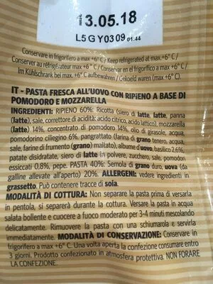 Lista de ingredientes del producto Girasoli pomodoro e mozzarella Antica Pasteria 