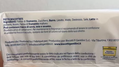 Lista de ingredientes del producto Fette Biscottate CL. 175 G Gentilini Gentilini 