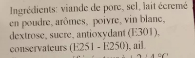 Lista de ingredientes del producto Saucisson des Abruzzes C. Fiorucci 100 g