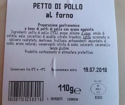 Lista de ingredientes del producto Petto di pollo al forno vitawell iN's mercato s.pa., VitaWell, In's 110 g