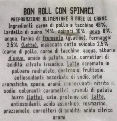 Lista de ingredientes del producto bonroll con spinaci aia 750g