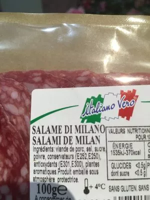 Lista de ingredientes del producto Salami de Milan Italiano Vero 