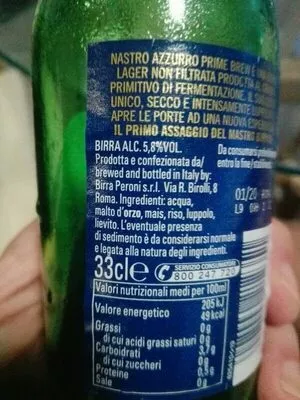 Lista de ingredientes del producto  nastro azzurro 33 cl