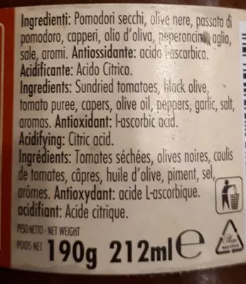 Lista de ingredientes del producto Pesto rosso  