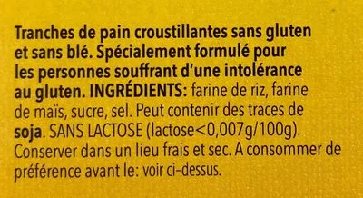 Lista de ingredientes del producto Tartine Croustillante Sans Gluten Schär 150 g