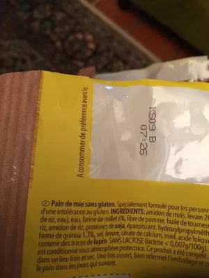 Lista de ingredientes del producto Pain de mie sans gluten Schär 