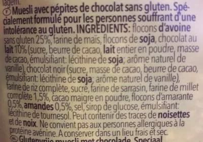 Lista de ingredientes del producto Gluten Free Choco Müsli Schär 