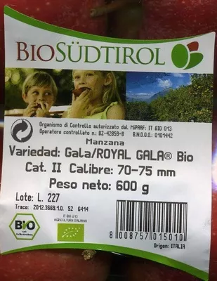 Lista de ingredientes del producto Manzanas Variedad Gala Bio Südtirol 600 g