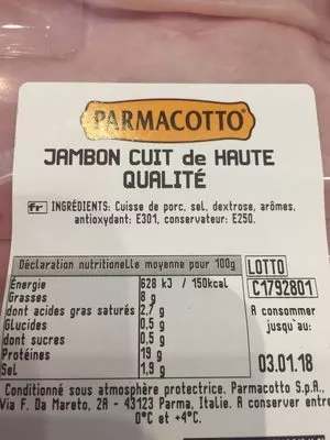 Lista de ingredientes del producto 100G Jambon Cuit Parmacotto Parmacotto 