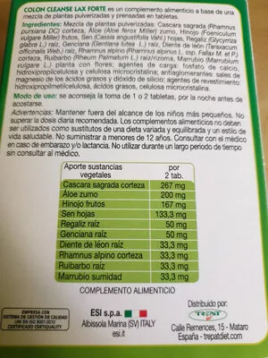 Lista de ingredientes del producto colon cleanse  25,5 g