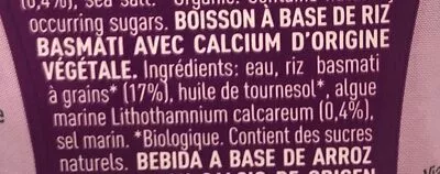 Lista de ingredientes del producto Riso Basmati drink Alce nero 