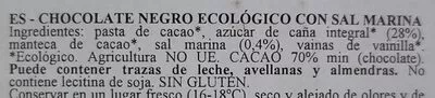 Lista de ingredientes del producto Cioccolato fondente con sale marino Alce nero 