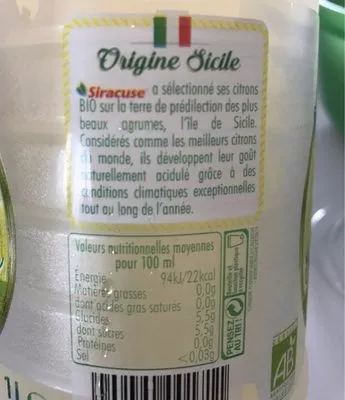 Lista de ingredientes del producto Citronnade Siracuse 