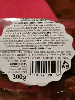 Lista de ingredientes del producto Luxury Cookie Triple Chocolate Pratinfiore 200 g