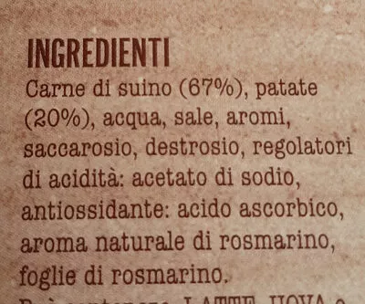 Lista de ingredientes del producto Miniburger patate e rosmarino Prosus 180g