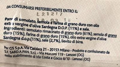 Lista de ingredientes del producto Pane guttiau terre d’italia 